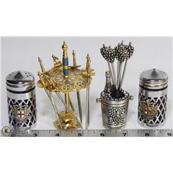 VINTAGE COCKTAIL PICK SETS & SALT/PEPPER SHAKERS