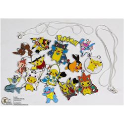 LOT OF 15 POKÉMON PENDANTS WITH TWO 18" CHAINS