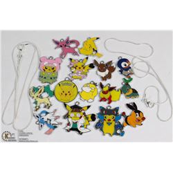 LOT OF 15 POKÉMON PENDANTS WITH TWO 18" CHAINS