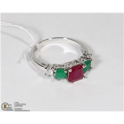 # 109 RUBY, EMERALD, CZ .925 STERLING SILVER RING