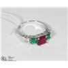 Image 1 : # 109 RUBY, EMERALD, CZ .925 STERLING SILVER RING