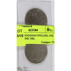 LOT OF 2 CANADIAN DOLLARS, ONE 1983 AND ONE 1982