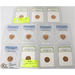 LOT OF ELEVEN ASSORTED GRADED AMERICAN PENNIES