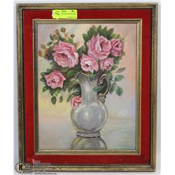 VINTAGE CANVAS PICTURE "ROSES" 14W X 17H