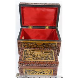 23) SET OF TWO HAND CARVED WOOD BOXES