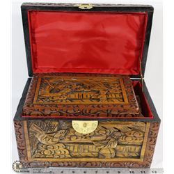 24) SET OF THREE HAND CARVED WOOD BOXES