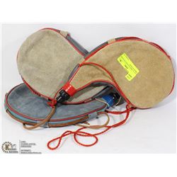 SET OF THREE LEATHER DECANTERS (MADE IN SPAIN)