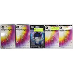LOT OF 4 GE HALOGEN LIGHTS AND GE LED INDOOR FLOOD