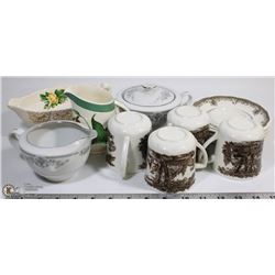 FLAT WITH PORCELAIN CUPS SAUCERS CREAMER SUGAR AND