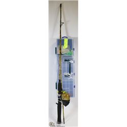 FISHING ROD & REEL & TACKLE BOX WITH TACKLE