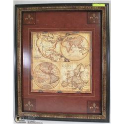 WOOD FRAMED GLOBE MAP (25.5"L X 31.5"H)