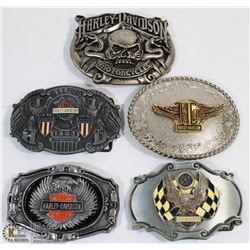FLAT W/ 5 HARLEY DAVIDSON BELT BUCKLES