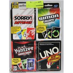 LOT OF 4 CARD GAMES INCLUDING UNO, SIMON SWIPE,