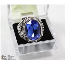 BLUE SAPPHIRE & CLEAR CRYSTAL RING