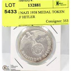 GERMAN NAZI 1938 MEDAL TOKEN W/ ADOLF HITLER