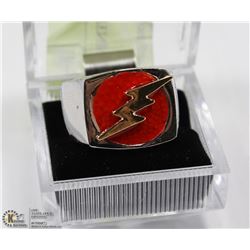 GOLD PLATED RED LIGHTNING THUNDER BOLT SIGNET