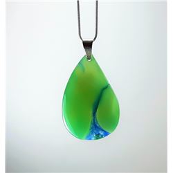 TEAR DROP GREEN ONYX PENDANT & CHAIN