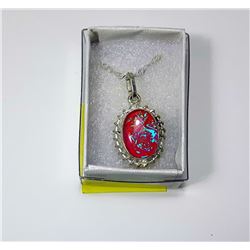 PINK (LAB) FIRE OPAL PENDANT & CHAIN