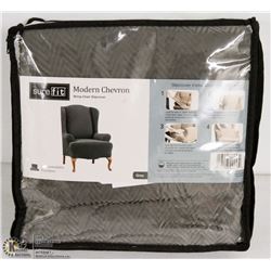 SUREFIT MODERN CHEVRON WING CHAIR SLIP COVER -GREY