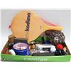 Image 1 : BOX W/ PADDLES AND ASSORTED DECORATIONS