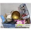 Image 1 : BOX OF STATUES, TOYS, BRASS CUP AND MORE