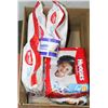 Image 1 : BOX WITH SIZE 3 & 5 BABY DIAPERS, 3 BAGS OF WIPES