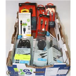 BOX OF  ASSORTED DEVICE CABLES,HDMI CORDSAND MORE