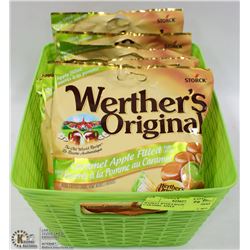 BASKET WITH 8 BAGS OF WERTHERS CARAMEL APPLE
