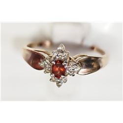 #13-10K YELLOW GOLD GARNET & DIAMOND RING