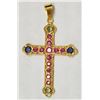 Image 1 : #14-18K YELLOW GOLD RUBY & SAPPHIRE CROSS PENDANT