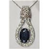 Image 1 : #15-14K W.GOLD SAPPHIRE &DIAMOND PENDANT NECKLACE