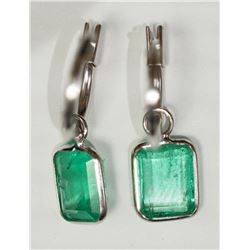 #18-14K WHITE GOLD EMERALD HOOP EARRINGS