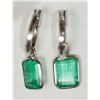 Image 1 : #18-14K WHITE GOLD EMERALD HOOP EARRINGS