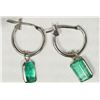 Image 2 : #18-14K WHITE GOLD EMERALD HOOP EARRINGS