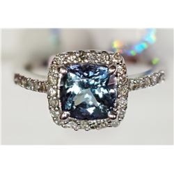 #24-14K WHITE GOLD TANZANITE & DIAMOND RING
