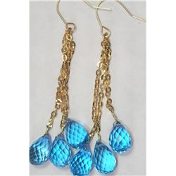 #25-14K YELLOW GOLD BLUE TOPAZ TEAR DROP EARRINGS