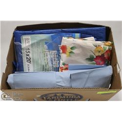 BOX WITH 15 X 20 TARP, SHOE ORGANIZER & TABLECLOTH