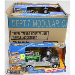 CASE OF 4 HOT WHEEL TRACTOR TRAILER TOYS