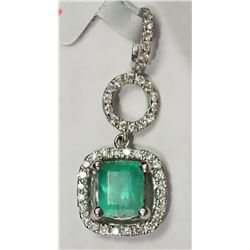 #28-14K WHITE GOLD EMERALD & DIAMOND PENDANT