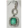 Image 1 : #28-14K WHITE GOLD EMERALD & DIAMOND PENDANT