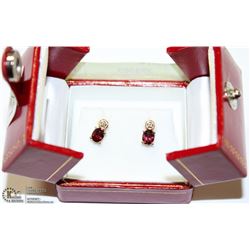 #29-14K YELLOW GOLD GARNET & DIAMOND EARRINGS