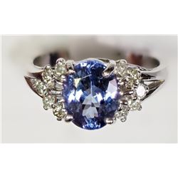 #41-14K WHITE GOLD TANZANITE & DIAMOND RING