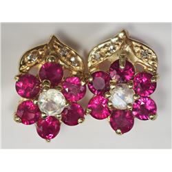 #46-14K Y.GOLD RUBY MOONSTONE & DIAMOND EARRINGS