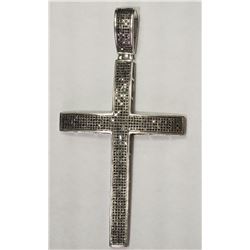 #47-STERLING SILVER BLACK DIAMOND CROSS PENDANT