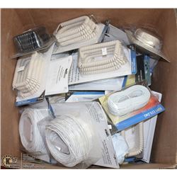BOX FULL OF NEW ASSORTED PHONE CORDS ETC