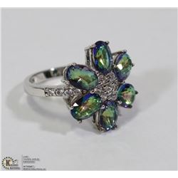 925 SILVER LADIES GEMSTONE FLOWER DESIGN RING SZ 7