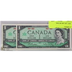 2 CANADIAN 1867-1967  CENTENNIAL DOLLAR BILLS