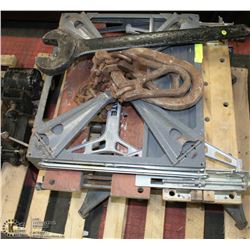 PALLET WITH DRILLPRESS,  ASSORTED WORK BENCHES,