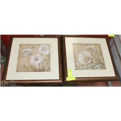PAIR OF FRAMED FLOWER PRINTS 17X17