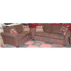 NEW 1000 BROWN FABRIC SOFA & LOVESEAT
